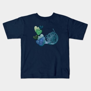 Blue French Horn Love Kids T-Shirt